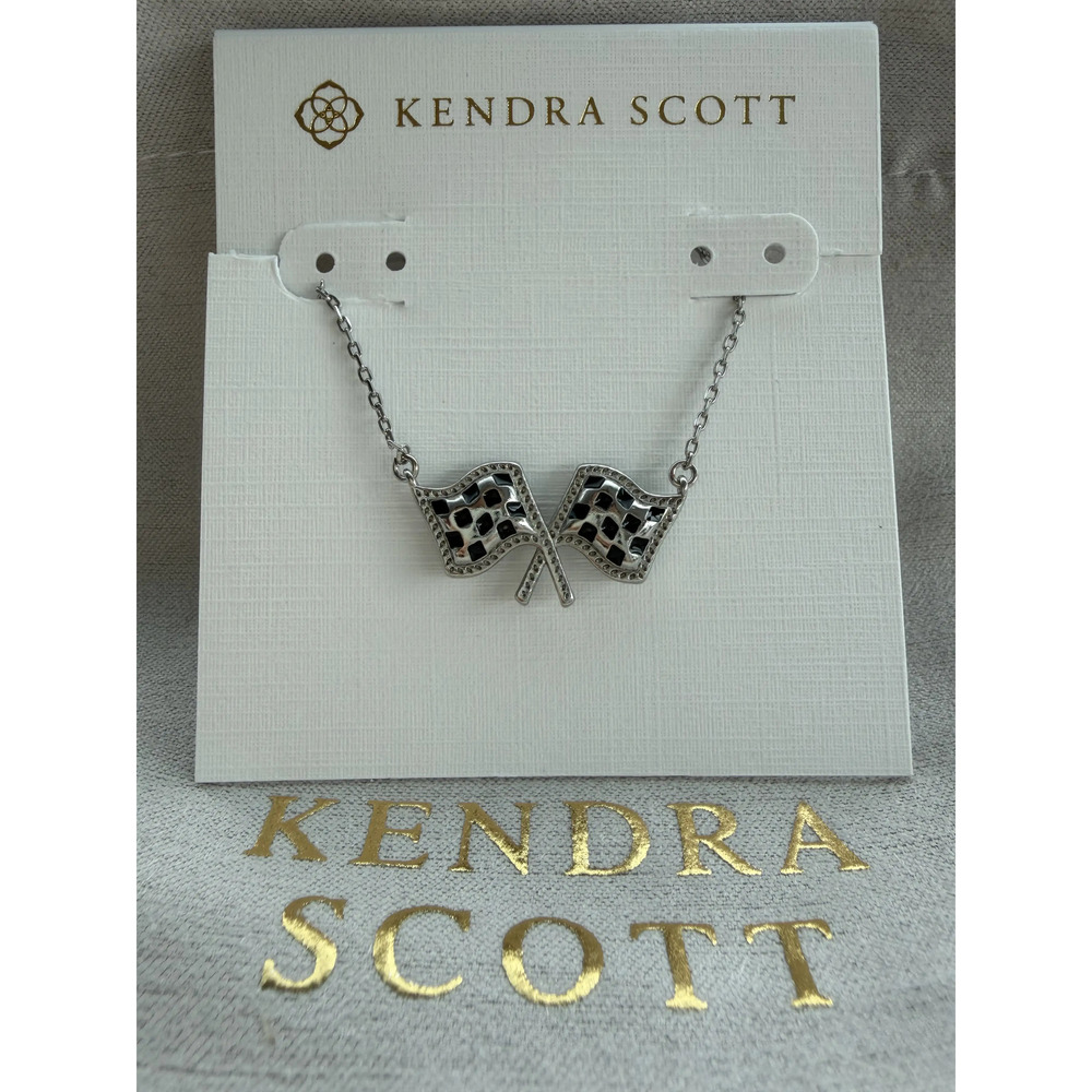 Kendra Scott x Checkered Flag Silver Pendant Necklace